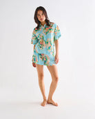 Big Beauty Floral Blue Adult Organic Cotton Short Sleeve Shirt &amp; Short Pyjama Set – Kip & Co