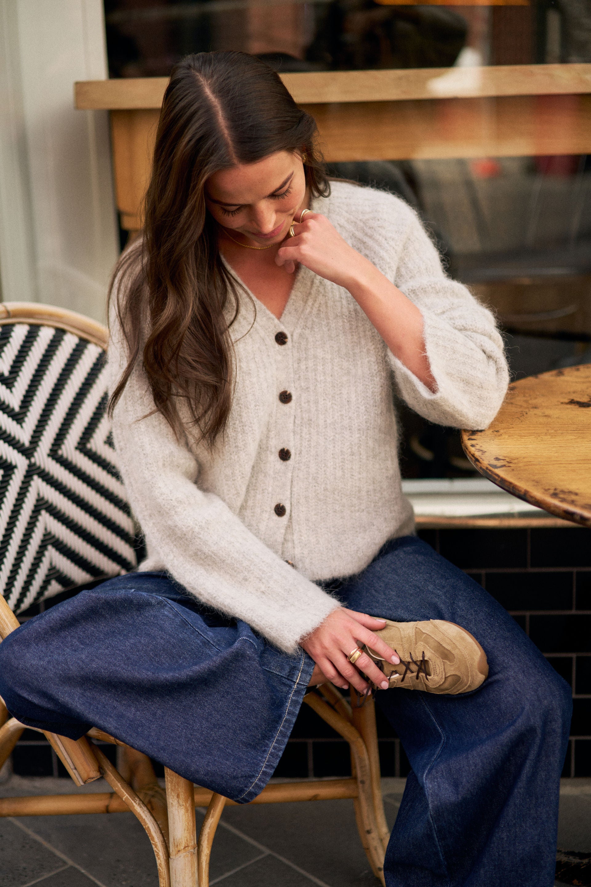 Lady wearing Birdie Lofty Cardi - Silver Marle by Ceres Life