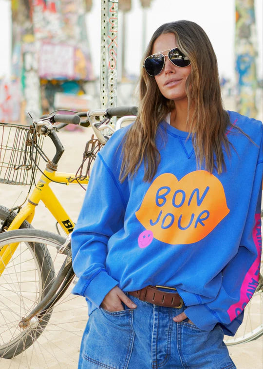 Blue bonjour jumper by Hammill & Co