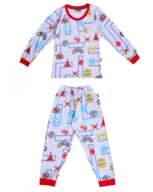 Boys winter pyjamas gamer print by Kip and Co