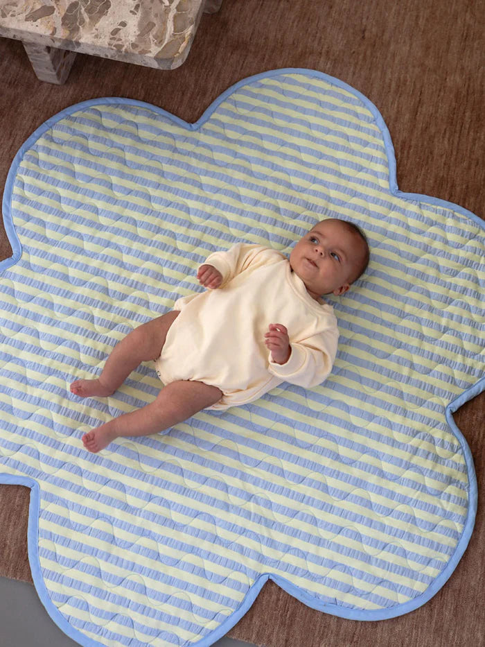 Butter Blue Seersucker Playmat by Mosey Me - light green & blue quilted baby mat