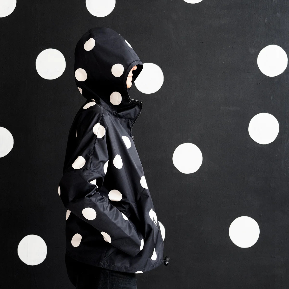 Women's black and white raincoat