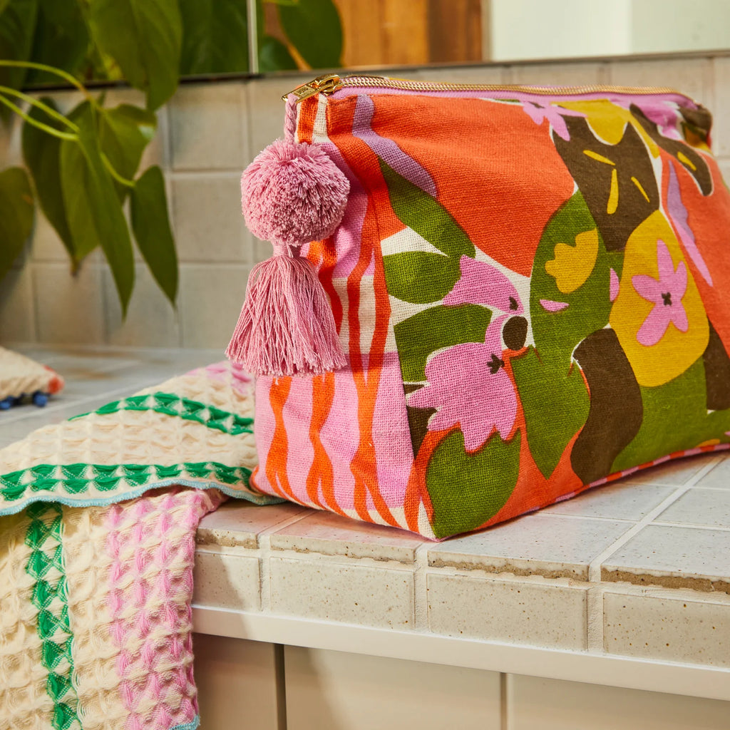 Camarillo orange cosmetic bag from sage and Clare Goldie range