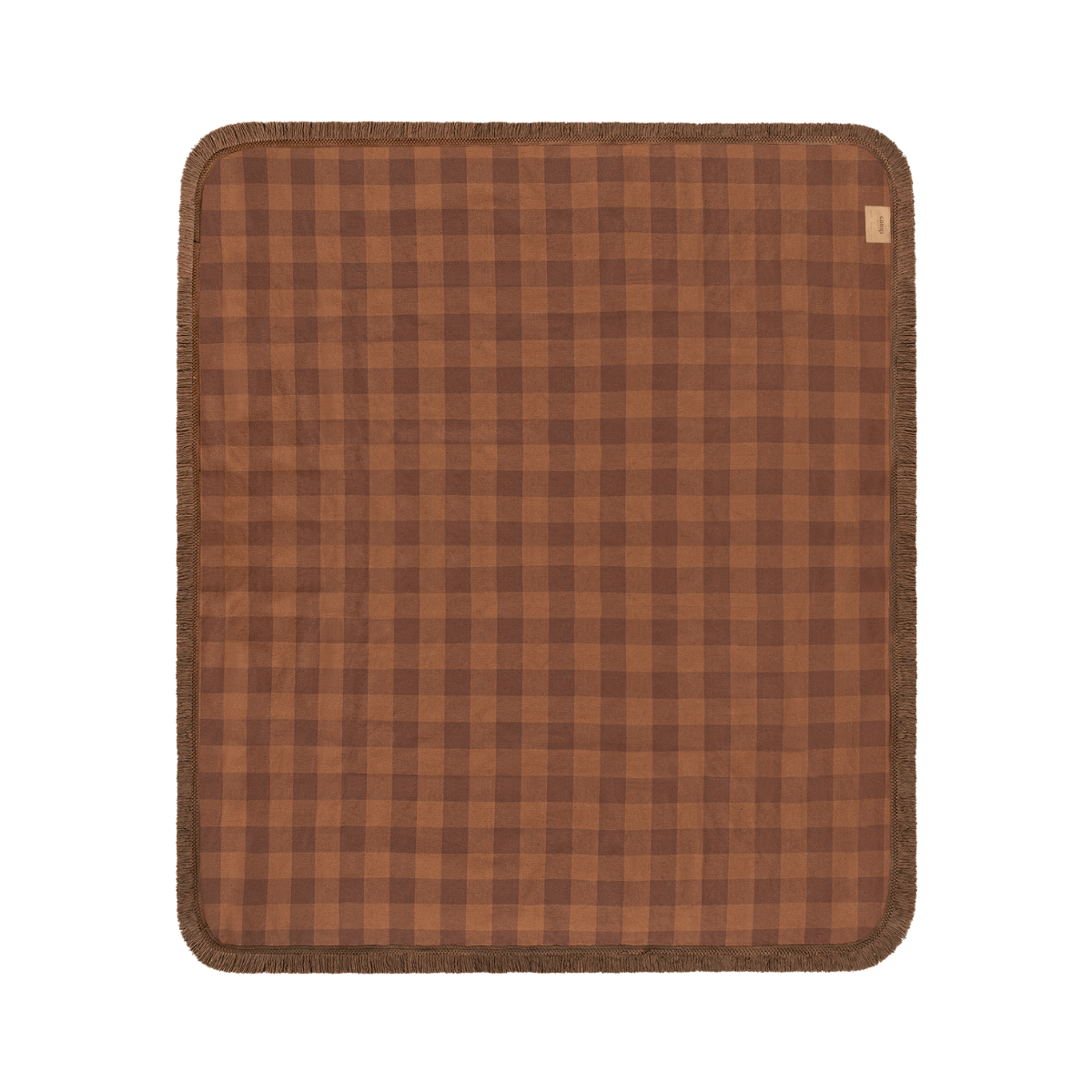 Camp Picnic Rug by Wandering Folk in brown hemp gingham fabric with fringe trim detailing