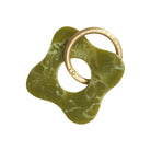 Olive green marble resin flower-shaped keyring with gold carabiner ring on white background