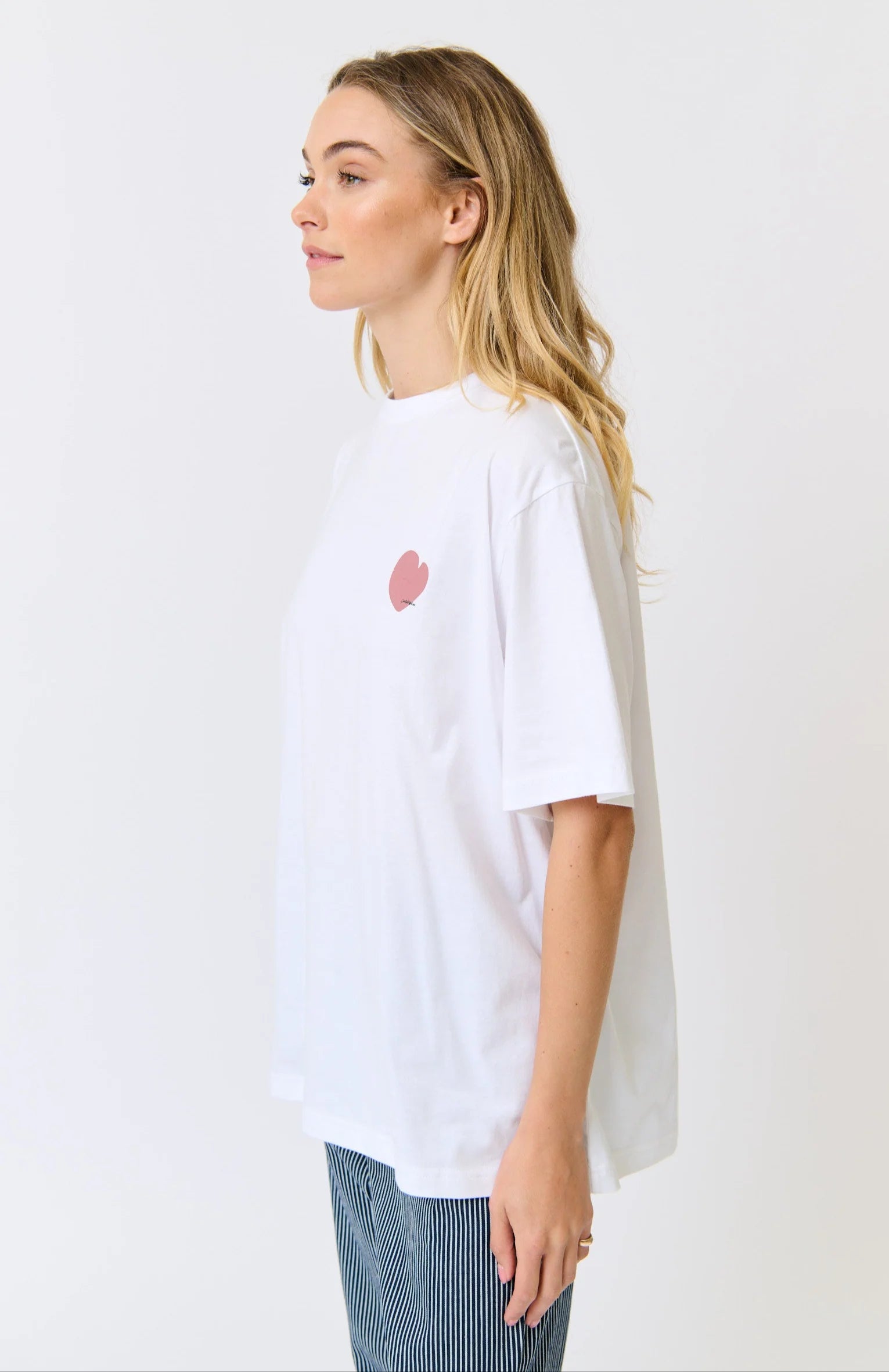 white t-shirt with small pink heart from C&W
