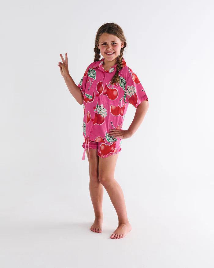 Cherry Blossom Kids Organic Cotton Short Sleeve Shirt & Short Pyjama Set by Kip & Co