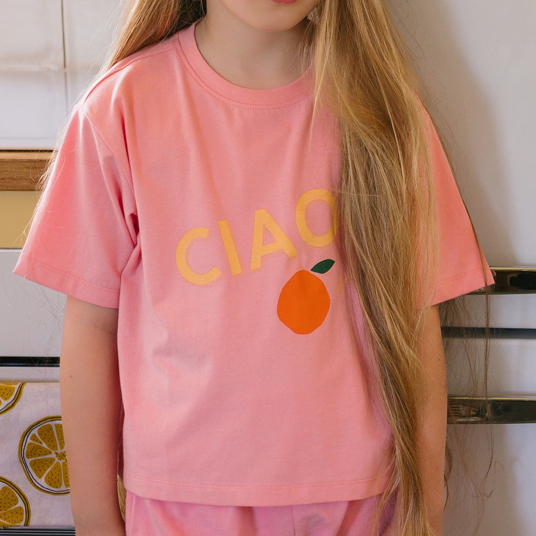 Ciao Mid Sleeve Tee Pink Icing Golden Children