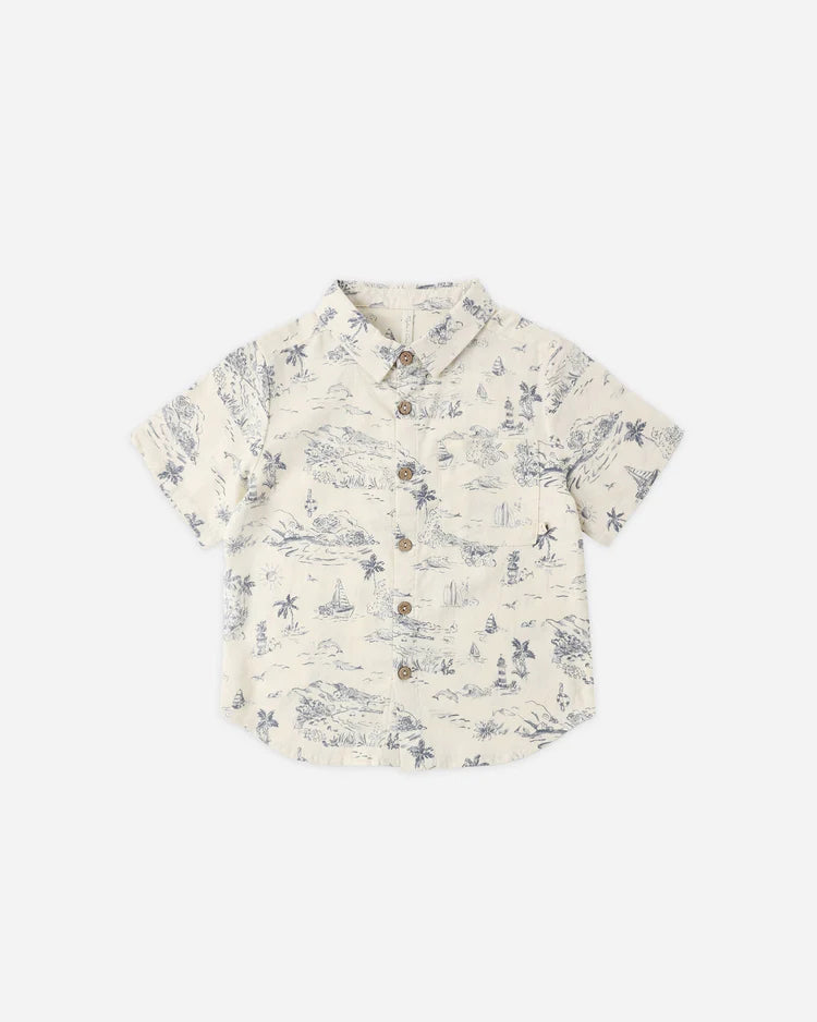 Collared Short Sleeve Shirt Ocean Toile by Rylee & Cru