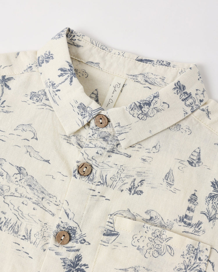 ocean themed boys button up shirt