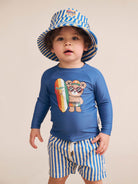Boy wearing the Collegiate Stripe Boardshort | Huxbaby
