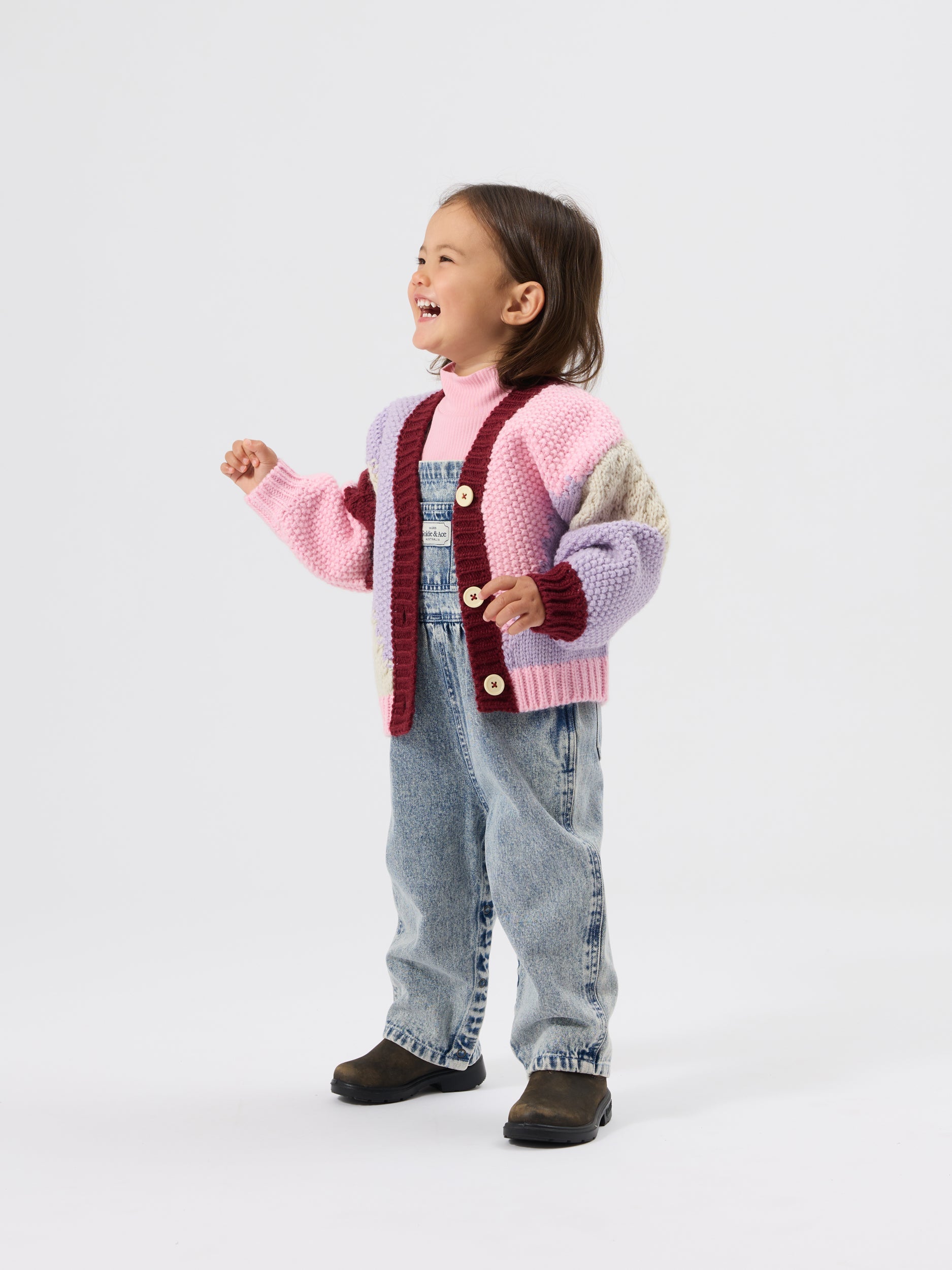 Goldie and Ace pink and purple kids cardigan