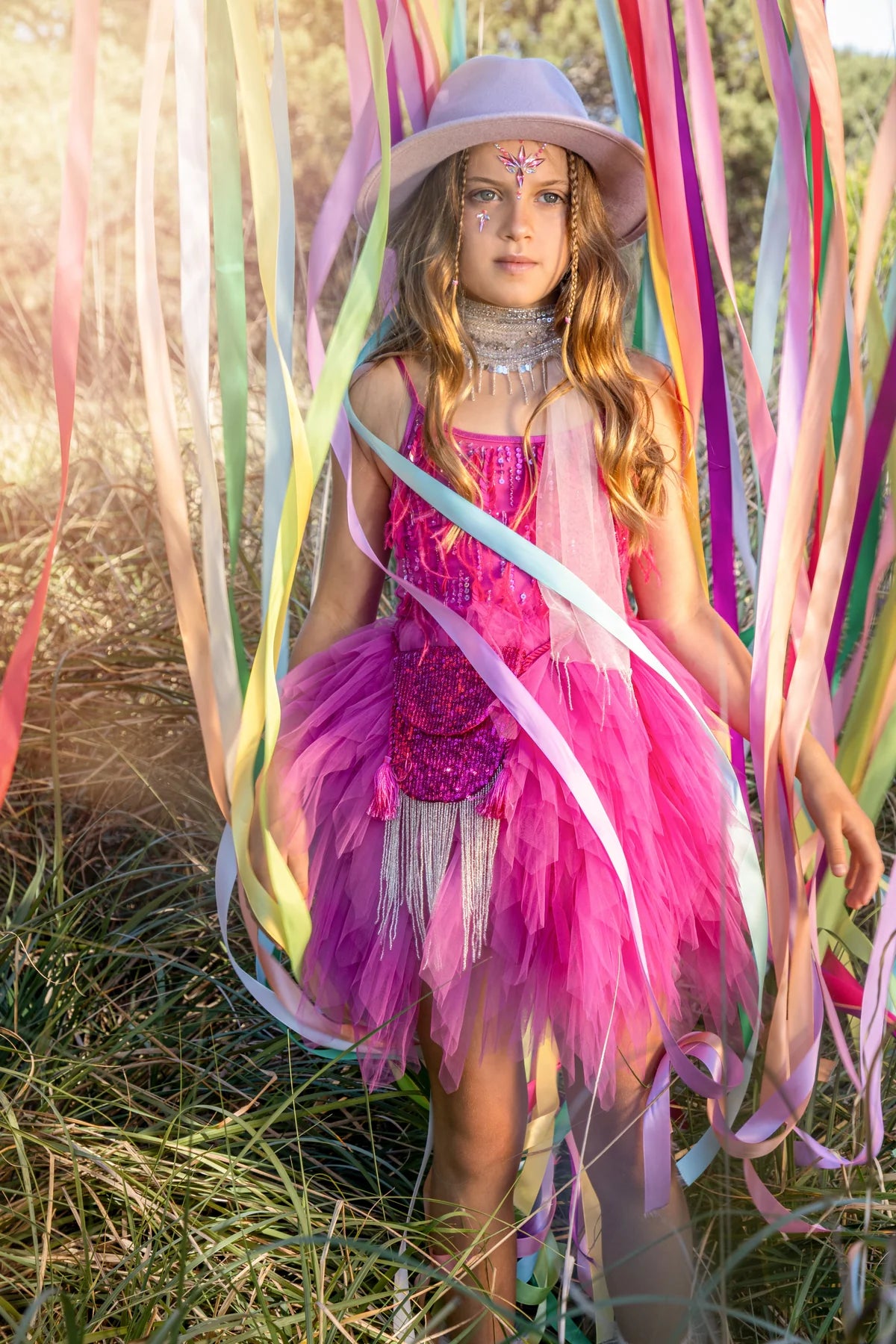 Cosmic Dance Tutu Dress by girls by Tutu Du Monde - tulle skirt, sequins, and feathers in strong pink