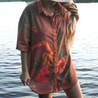 Retro Havana style shirt organic cotton tropical motifs coffee