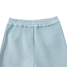 Close up of waistband on the Cyriel Shorts - Steel Blue Striped | Donsje