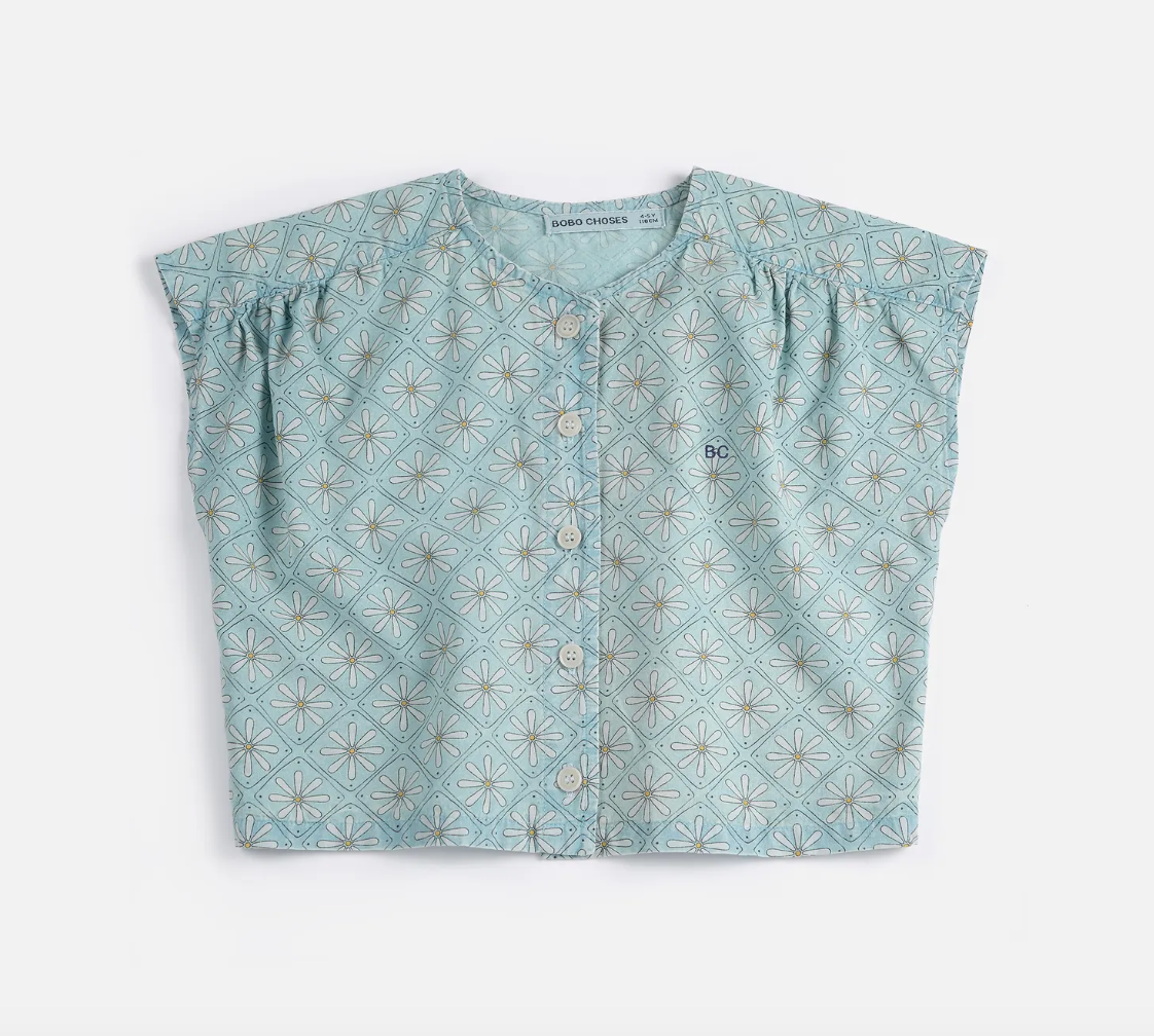Daisy Mosaic All Over Woven Top - Light Blue | Bobo Choses