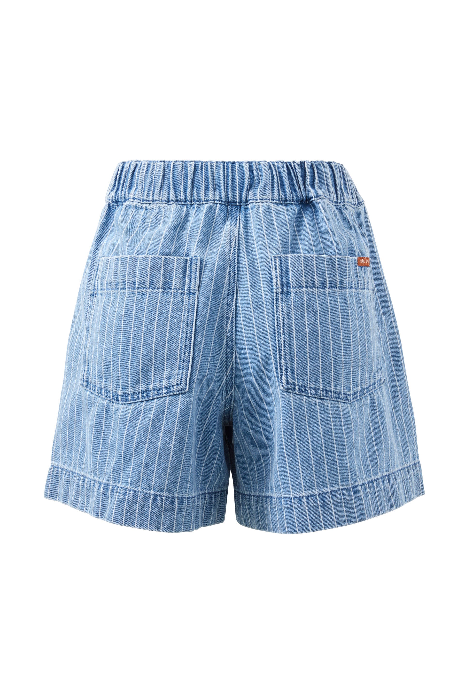 Back view of Darcy Relaxed Everyday Shorts Ceres life - indigo colour with white stripes