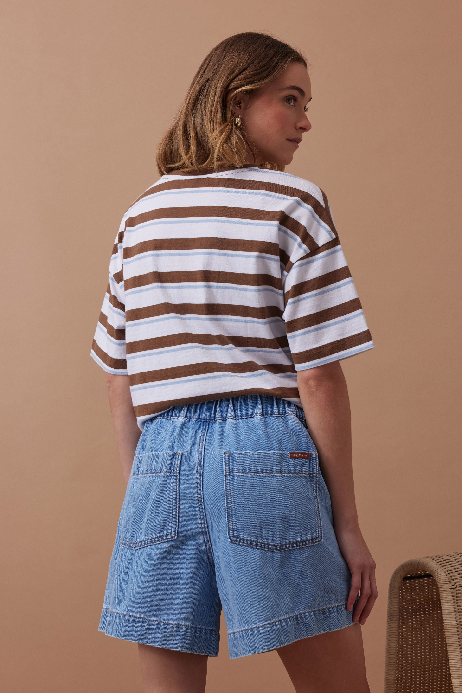 Back view of Ceres Life Denim Shorts