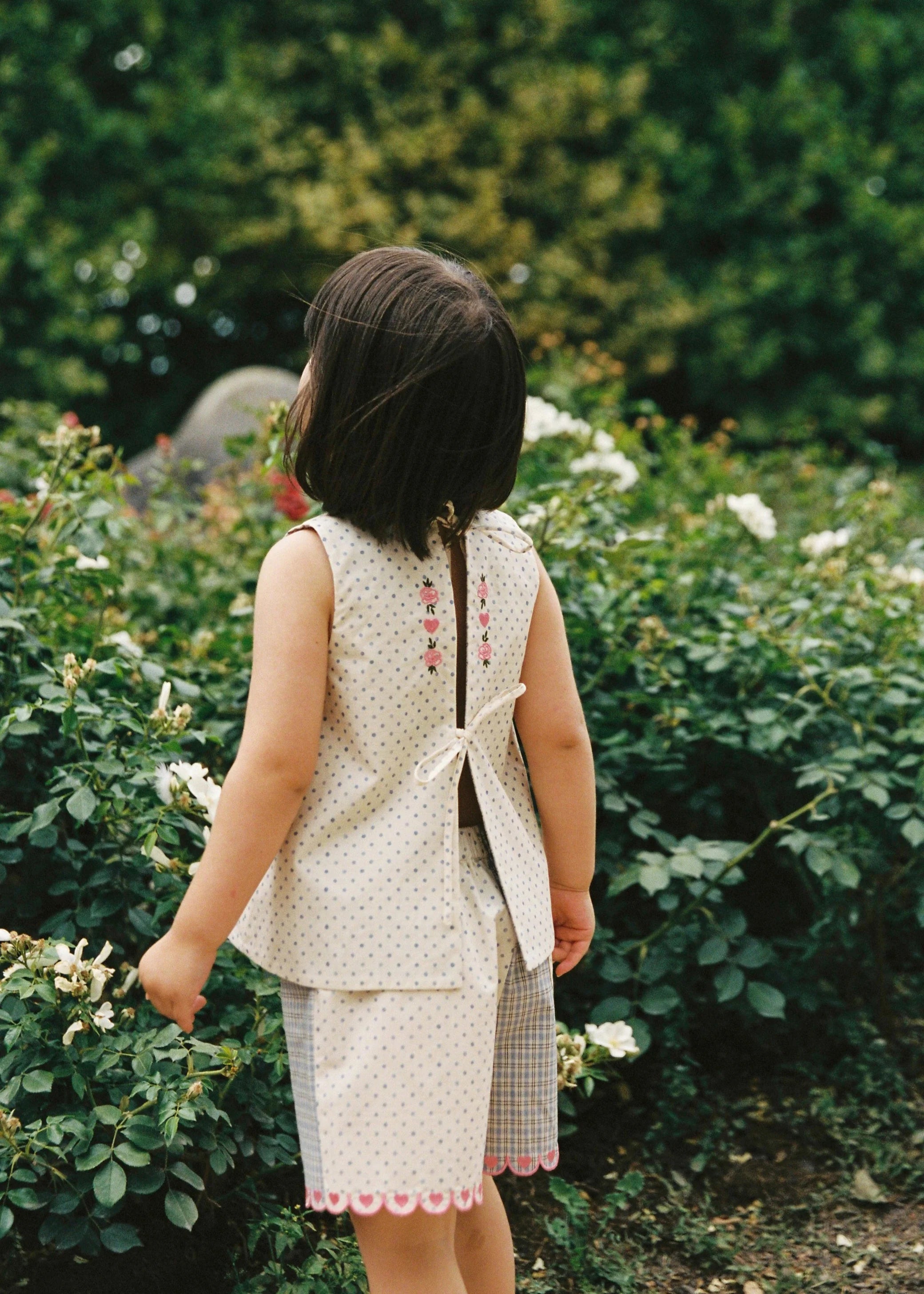 Della Short - blue check by JUNI - with heart short detail on back