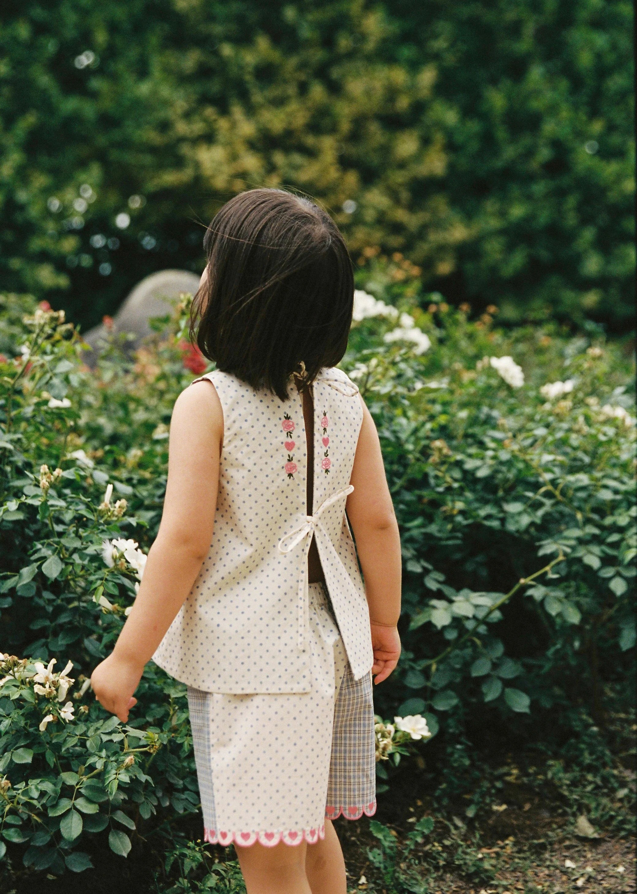 Della Top - Blue Check / Polka Dot by Juni