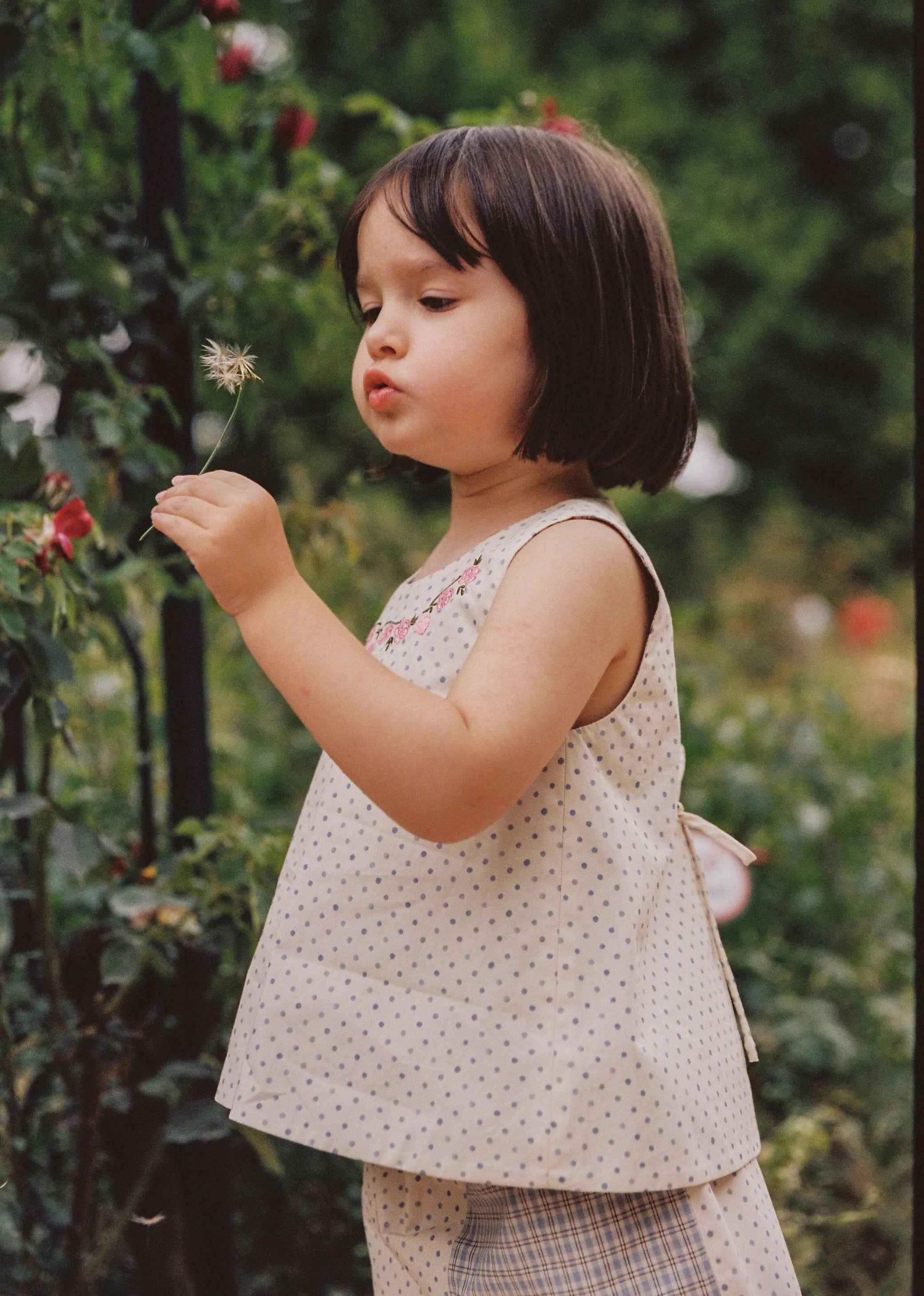 Della Top - Blue Check / Polka Dot by Juni