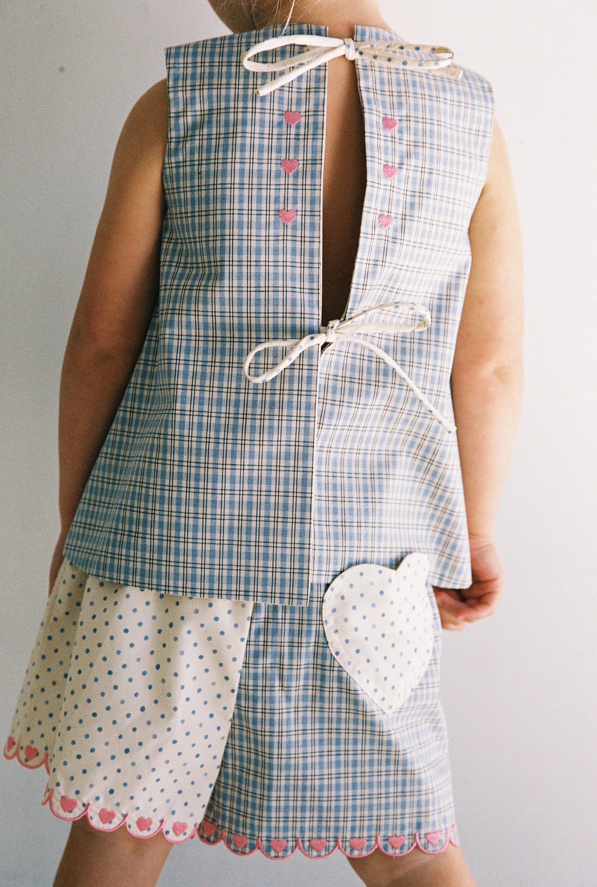 Della Top - Blue Check / Polka Dot by Juni