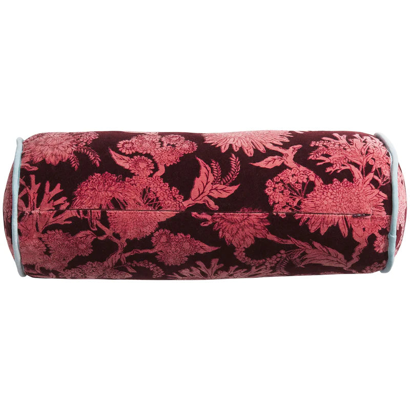 back detail of Delphine Velvet Bolster Cushion by Sage & Clare