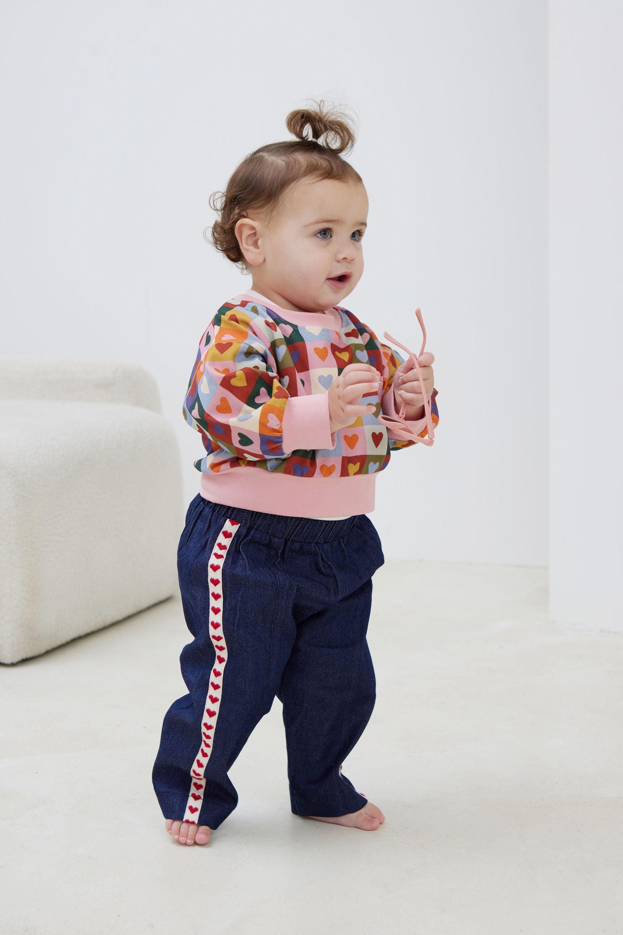 Toddler walking wearing Denim Love Slouchy Pants | Kapow Kids