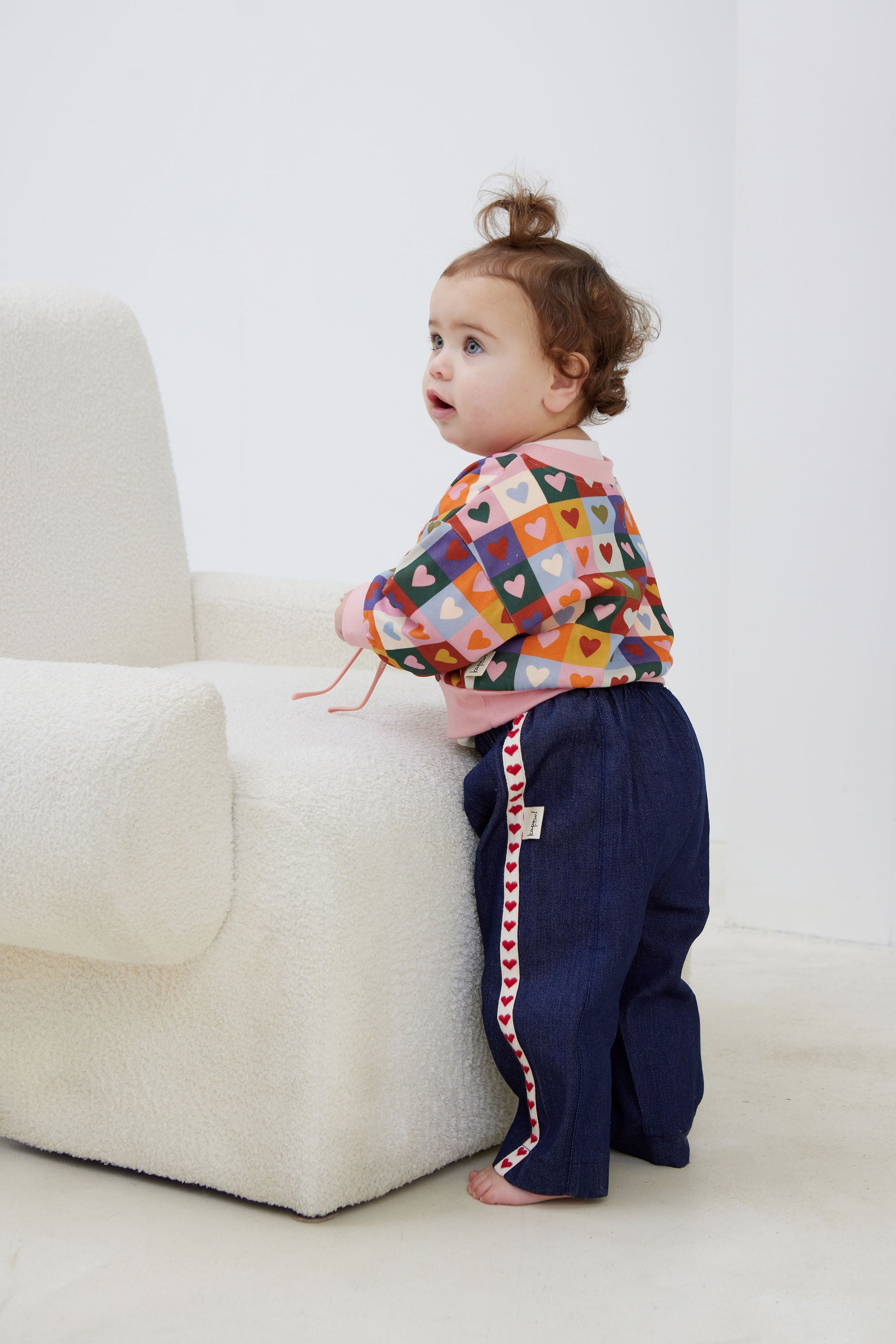 Side view of toddler wearing Denim Love Slouchy Pants | Kapow Kids