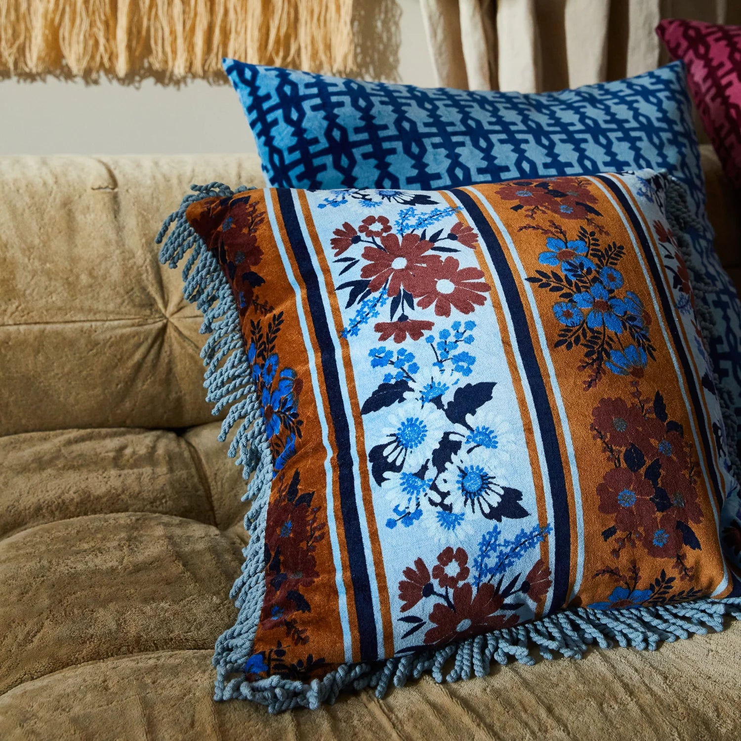 Devi Velvet Cushion - Blue Jean by Sage & Clare