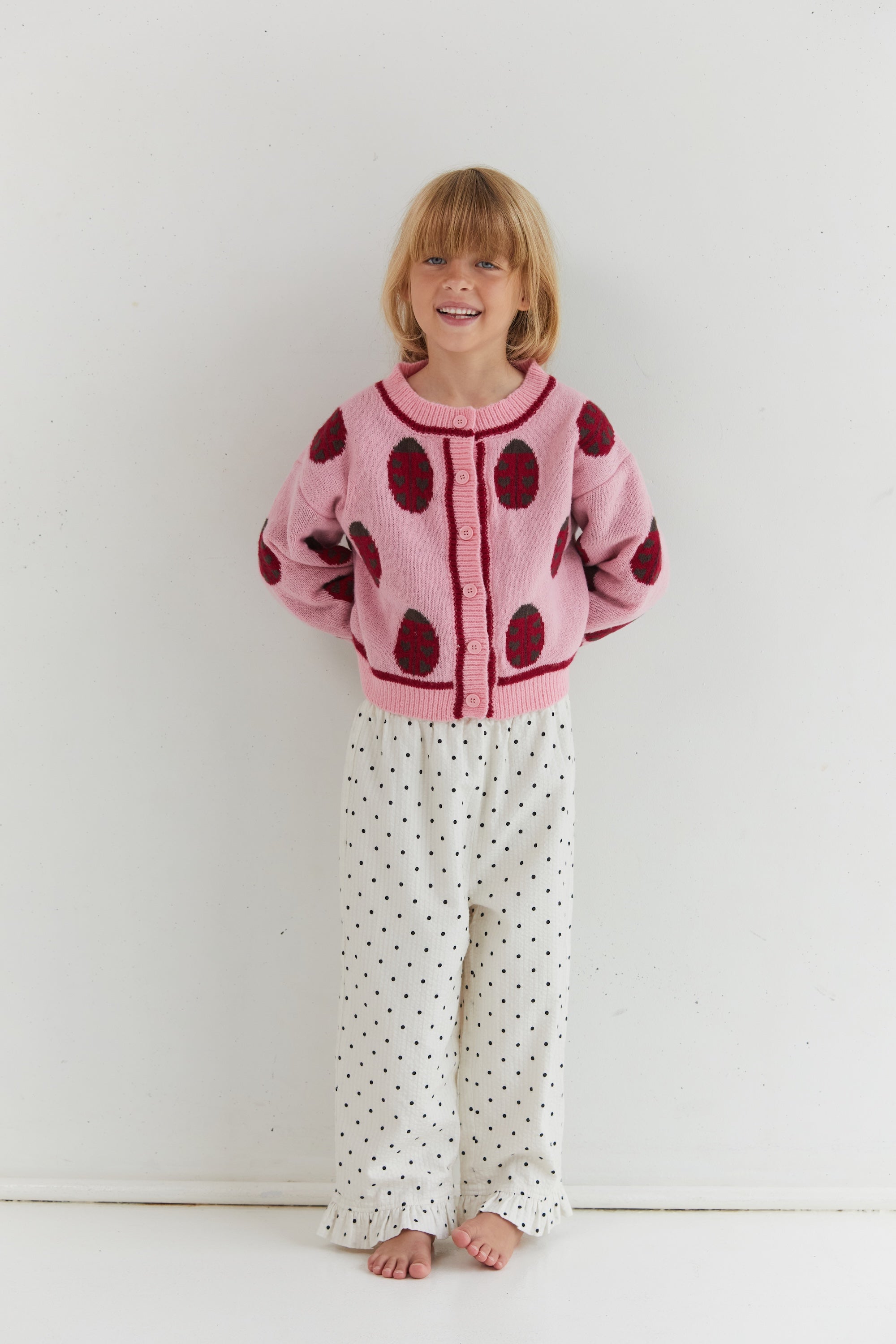 Juni polka dot pants with frill detail cotton textured