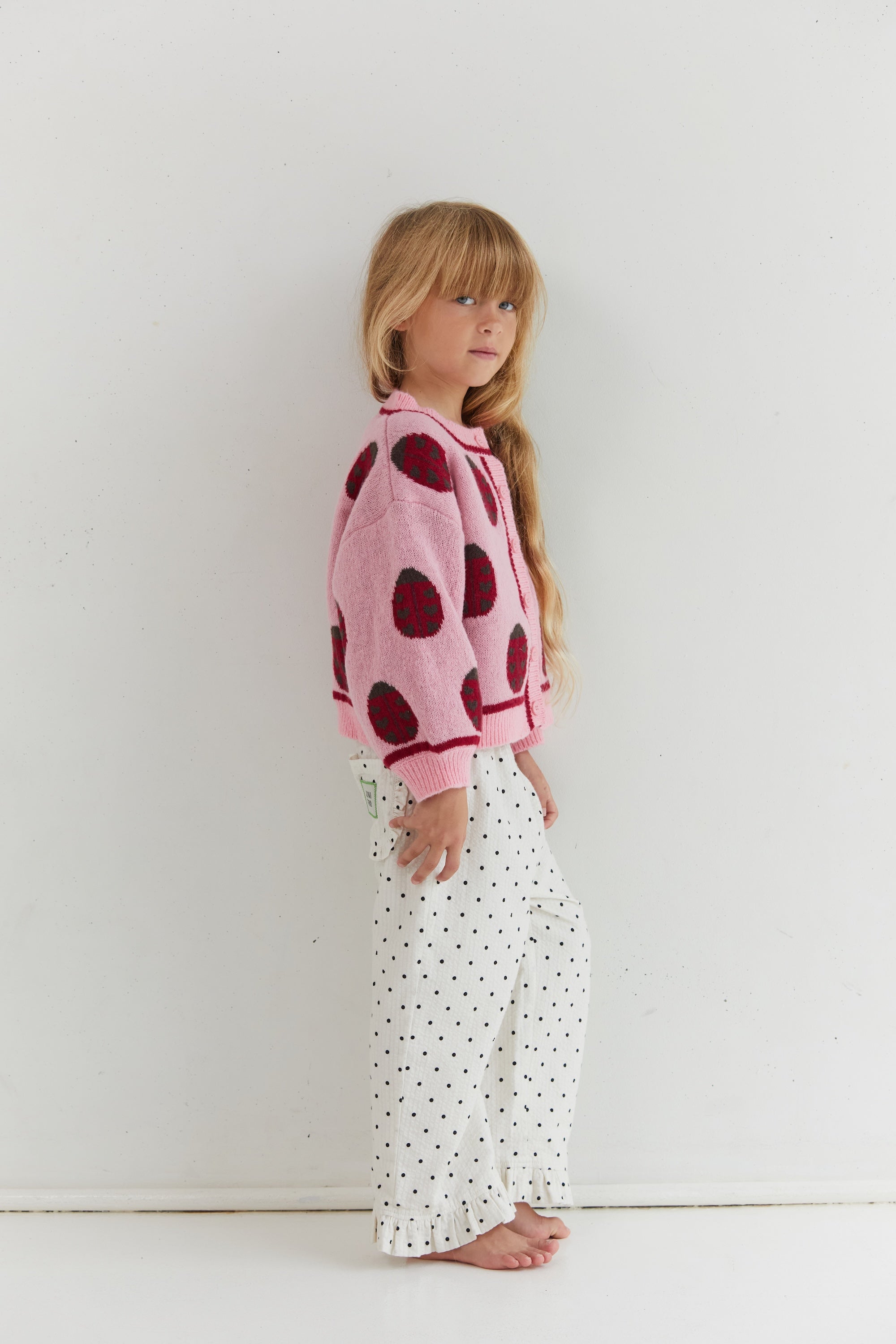 Juni textured cotton polka dot pants functional back pocket