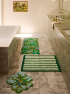 Dutch Floral Green Long Bath Mat by Bonnie & Neil with hand drawn tulip design in green tones