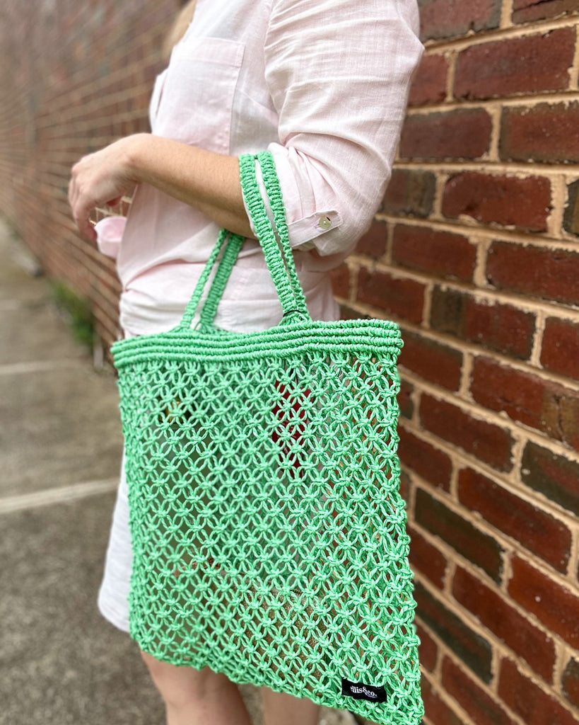 Ellis & Co shopper tote straw bag in green colour