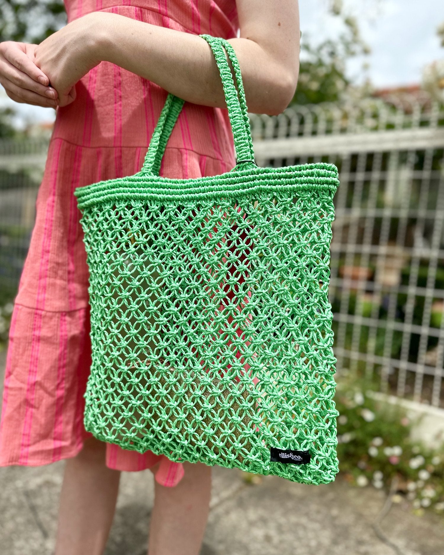 Ellis & Co Straw green tote