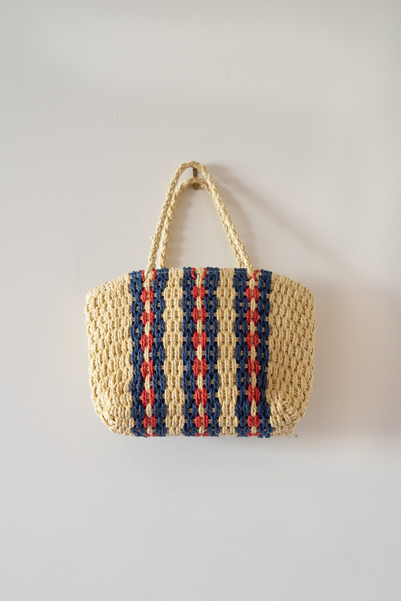 Ellis & Co mini stripe navy & red straw bag