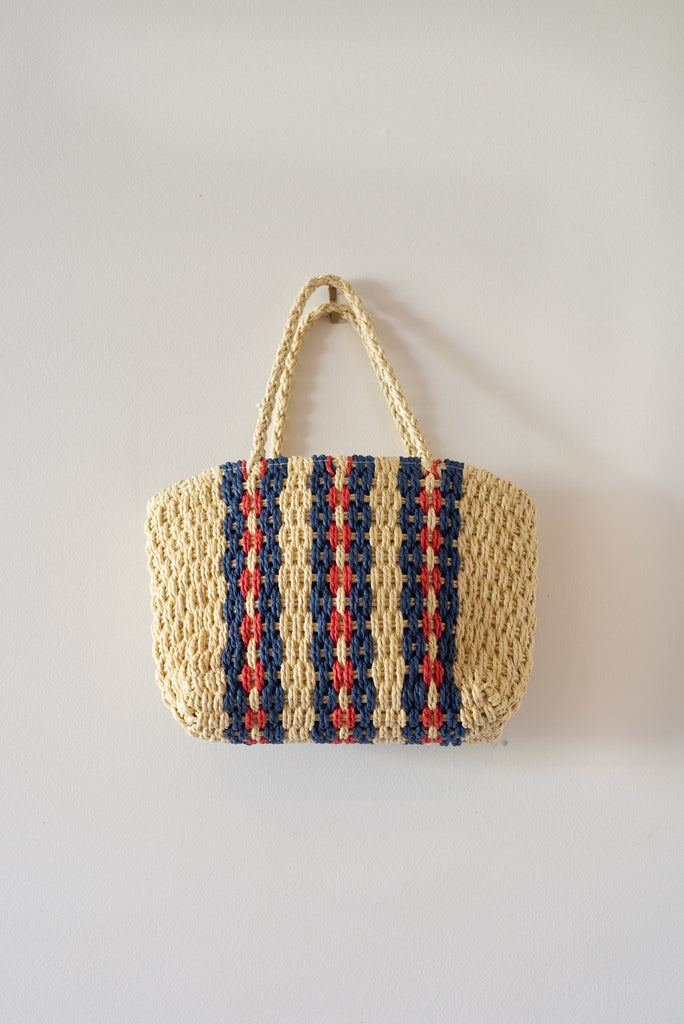 Ellis & Co mini stripe navy & red straw bag