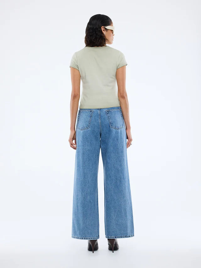 back view of Ep Heart Rib Baby Tee - Washed Stone by Ena Pelly