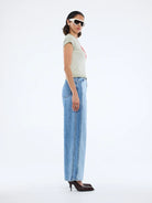 side view of model wearing Ep Heart Rib Baby Tee - Washed Stone by Ena Pelly