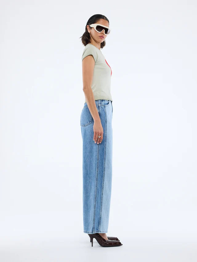 side view of model wearing Ep Heart Rib Baby Tee - Washed Stone by Ena Pelly
