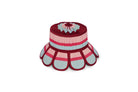 Flat lay view of Luxe Manhattan Hat showing scalloped brim design with burgundy pink and blue striped pattern