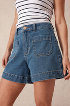 Esther Denim Patch Pocket Short - Fresh Indigo by Ceres Life
