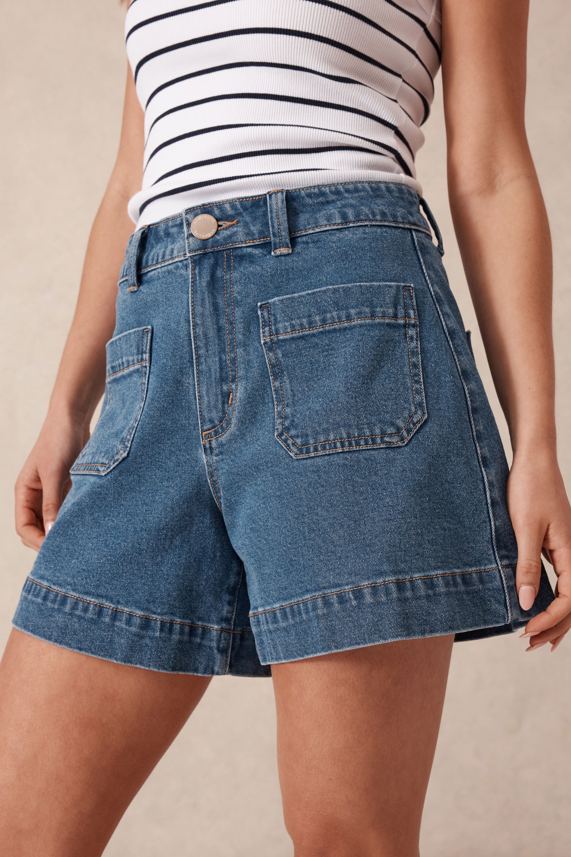 Esther Denim Patch Pocket Short - Fresh Indigo by Ceres Life