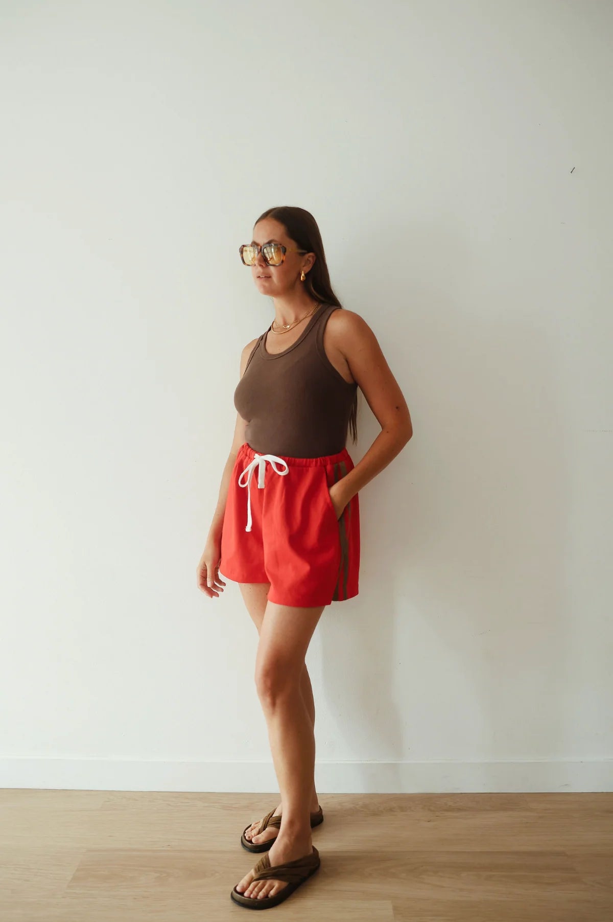 Everyday Shorts – Burnt Red/Brown Stripe by Billie