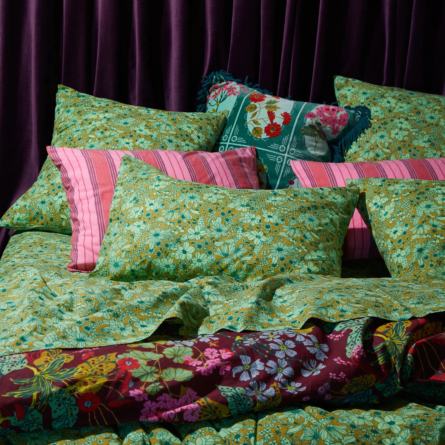 Evette cotton fitted sheet by Sage and Clare, paired with matching Sage and Clare bedding