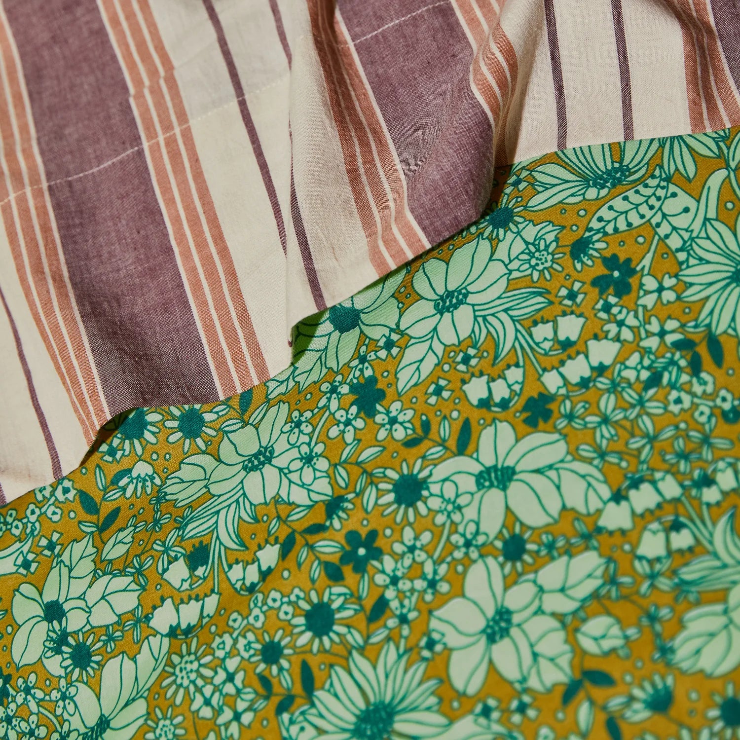 Evette Cotton Quilt Cover by Sage & Clare fabric details - Olive green with vintage floral pattern