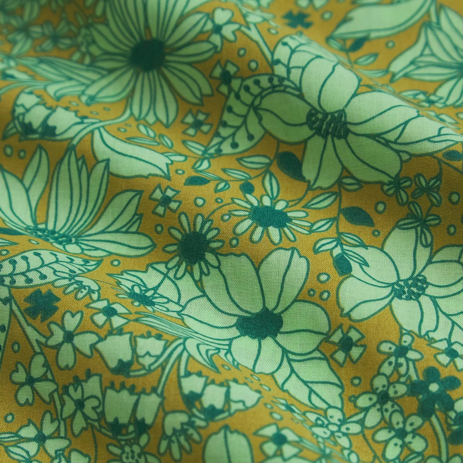 Beautiful fabric details - Olive green base with green floral design - vintage vibes and boho feel