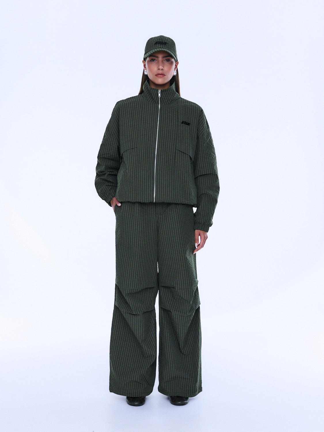 Fallon Zip Thru Jacket - Olive Check by Ena Pelly