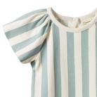 Sage green & cream stripe organic cotton baby romper by Nature Baby