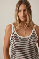 model wearing Fia Stripe Knit Tank – Chocolate Ecru Stripe by Ceres Life